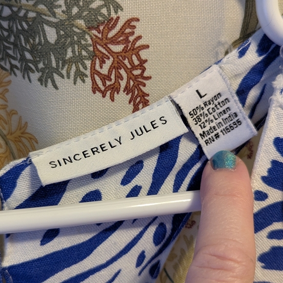 Sincerely Jewels Blue & White Linen Racer Back Midi Dress - Picture 2 of 6